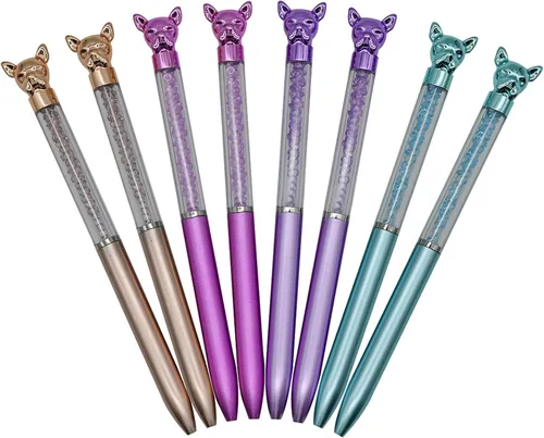 Miniatura 7 de Maydahui 12 bolígrafos con forma de perro, bolígrafo Bulldog retráctil, diamantes de imitación brillantes, lindos bolígrafos de animales