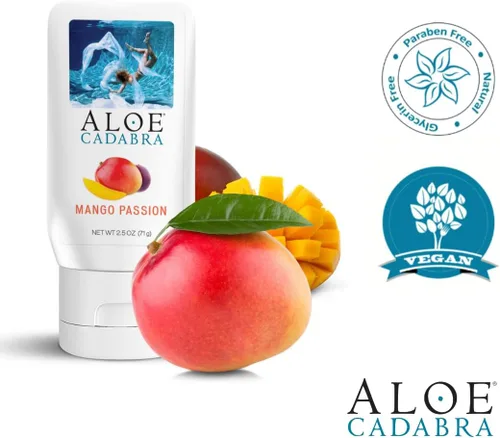 Miniatura 5 de Aloe Cadabra Lubricante personal saborizado orgánico Passion Lube para mujeres, hombres y parejas, mango Passion 2.5 onzas (paquete de 5)