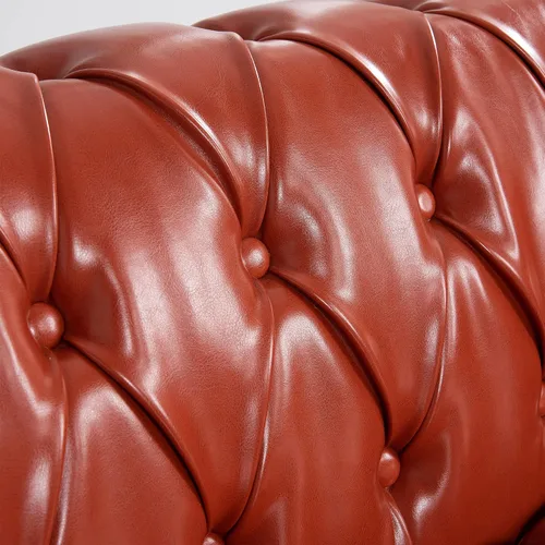 Miniatura 6 de Chesterfield - Sofá tapizado de piel sintética, con respaldo copetudo, sofá clásico de cuero de 3 plazas, brazo enrollado para sala de estar, Naranja