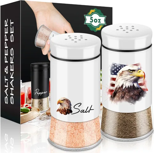 Juego de salero y pimentero, salero y pimentero de vidrio de 148 ml con tapa de acero inoxidable, decoraciones del 4 de julio para cocina y hogar,