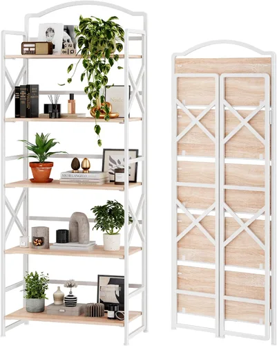 Miniatura 6 de BHG Estantería plegable multifuncional vintage, soporte para plantas sin montaje, estantes de almacenamiento para oficina en casa (gris, 4 niveles)