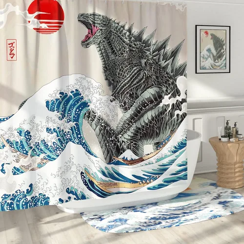 Miniatura 8 de Divertido juego de cortinas de ducha pequeñas, divertidas cortinas de ducha angostas de monstruo de anime para baño, decoración de baño asiática