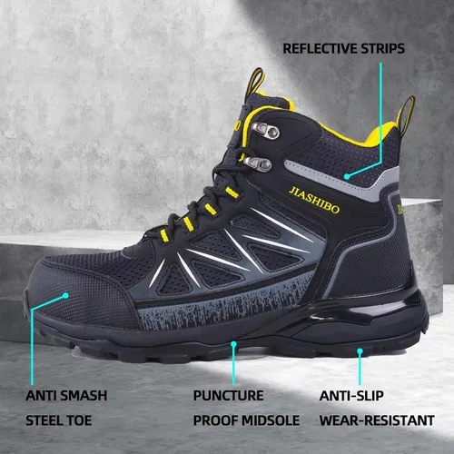 Miniatura 2 de Women's Steel Toe Work Boots, Multifunctional Protective Footwear, Slip Resistant, Puncture Resistant, Shock Absorbing, Reflective Stripe, Durable