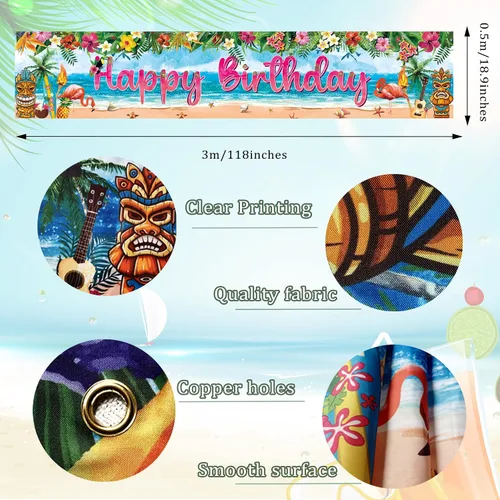 Miniatura 2 de Hawaiian Luau - Cartel de decoración de fiesta de cumpleaños, suministros de letrero de cumpleaños de flamenco tropical Aloha, fondo de fiesta Luau