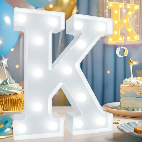 Miniatura 22 de Pooqla Letras con luces LED de marquesina, letras decorativas iluminadas en blanco cálido y blanco frío, letras del alfabeto iluminadas para niños