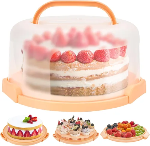 Miniatura 12 de Ohuhu - Porta pasteles con tapa y asa, recipientes para pasteles sin BPA para pasteles de 10 pulgadas con 2 asas, cubierta de plástico con base