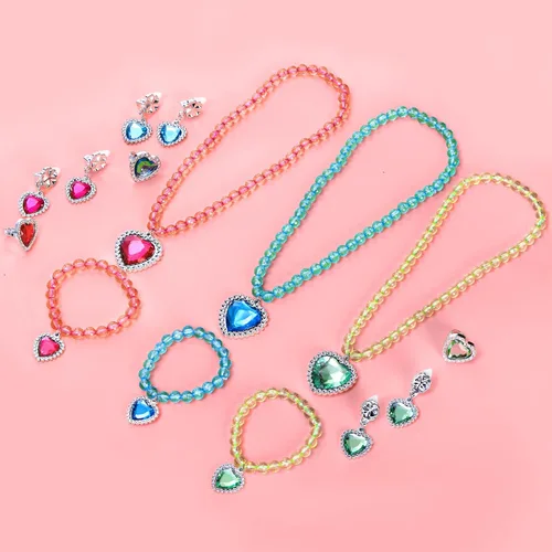 Miniatura 6 de Coloch 7 juegos de joyas de vestir, joyería de princesa de juguete con pulsera, collar, anillo y aretes, juego de joyas de cosplay para fiesta