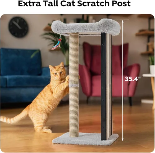 Miniatura 10 de Veehoo Poste rascador de gatos de 35 pulgadas de alto para gatos de interior y adultos, almohadilla resistente para rascar gatos con marco de metal