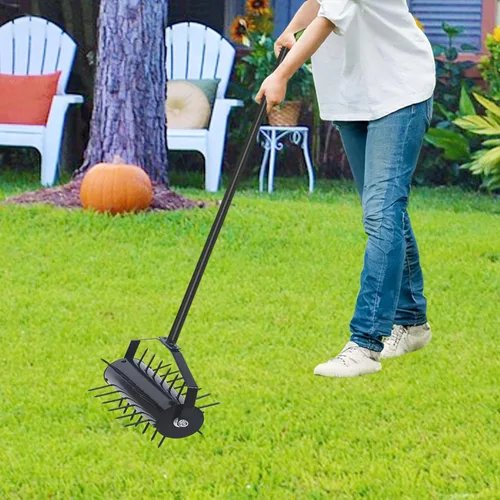 Aireador manual de césped de 58 pulgadas con mango para un fácil montaje, herramienta de empuje para el hogar y rodillo de patio promueve la