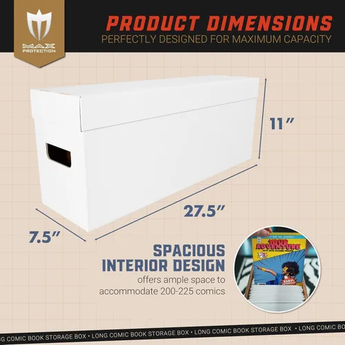 Miniatura 2 de Max Protection Caja de almacenamiento para cómics, 5 unidades, cajas largas para cómics con cartón corrugado blanco, contenedor apilable, funda