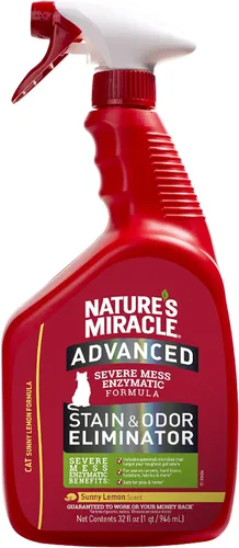Nature's Miracle Spray Avanzado Eliminador de Manchas y Olores para Gatos, Fórmula Enzimática para Desastres Severos, Aroma Sunny Lemon, 32 onzas
