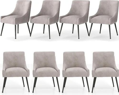 Miniatura 18 de Juego de 2 sillas de comedor de terciopelo, sillas tapizadas beige para sala de estar con patas de metal negro, sillas decorativas modernas