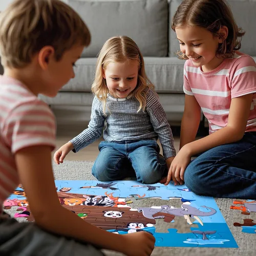 Miniatura 4 de LovesTown Rompecabezas de suelo para niños, rompecabezas de animales jumbo, juguetes educativos de aprendizaje para entretenimiento familiar