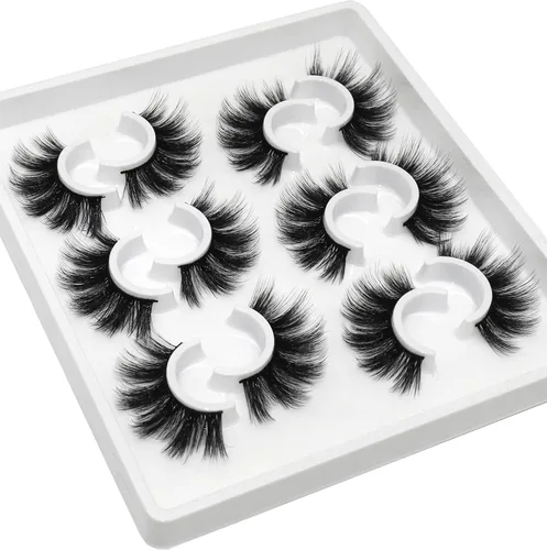 Losha 6 pares de pestañas postizas esponjosas para mujer, 0.787 in de largo, dramáticas tiras de visón sintético, paquete de pestañas 5D para un