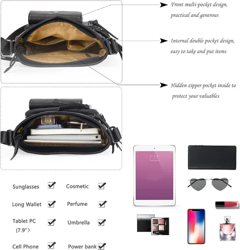Miniatura 3 de PLANET DECOR Bolso bandolera grande de poliuretano con múltiples bolsillos con cremallera para mujer