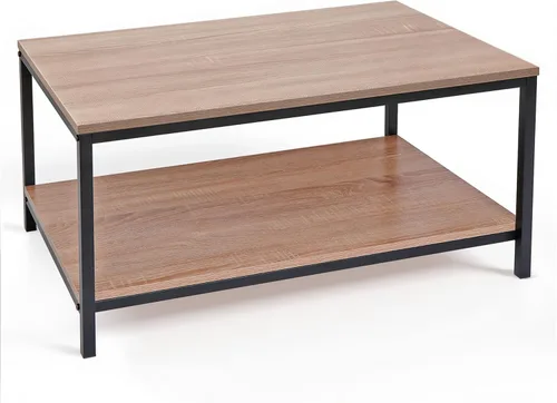 Miniatura 15 de SUPER DEAL Mesa de café industrial de 2 niveles con estante de almacenamiento para apartamento pequeño, sala de estar, mesa auxiliar rectangular