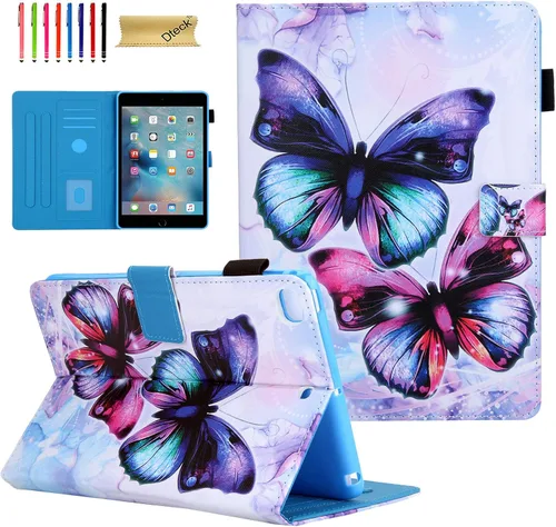 Miniatura 23 de Dteck Funda para iPad mini 5/4/3/2/1 - [Diseño de flores en relieve] Funda tipo folio clásica