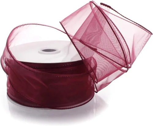 Miniatura 3 de Cinta de organza transparente con alambre de 2.5 pulgadas, color plateado de 10 yardas