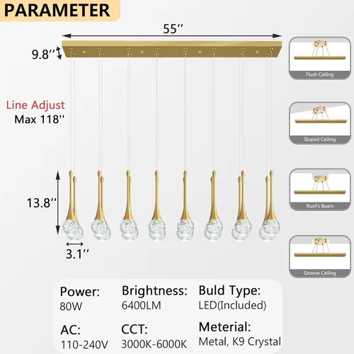 Miniatura 2 de 16 Luces Moderna Lámpara de Techo de Cristal Glam para Techo Alto, Lámpara Colgante LED Regulable para Escalera, Vestíbulo, Entrada, Sala de Estar