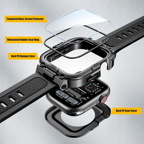 Miniatura 3 de Dsytom Funda impermeable con correa compatible para Apple Watch de 45mm 44mm 41mm 40mm para hombres, correa de reloj inteligente resistente