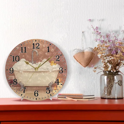 Miniatura 2 de JUNZAN Reloj de bañera con vino romántico espumoso y velas, reloj de pared silencioso de 10 pulgadas, pequeño reloj redondo, decoración de cocina