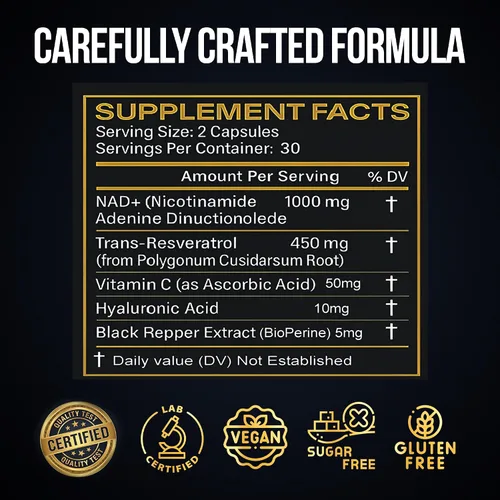 Miniatura 2 de Complejo liposomal NAD+ resveratrol, suplemento NAD de 1500 mg para mujeres y hombres con ácido hialurónico y extracto de pimienta negra, apoyo