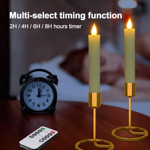 Miniatura 2 de Velas LED cónicas sin llama, 6 velas parpadeantes color marfil de 6.5 pulgadas con temporizador remoto, luz blanca cálida de cera real