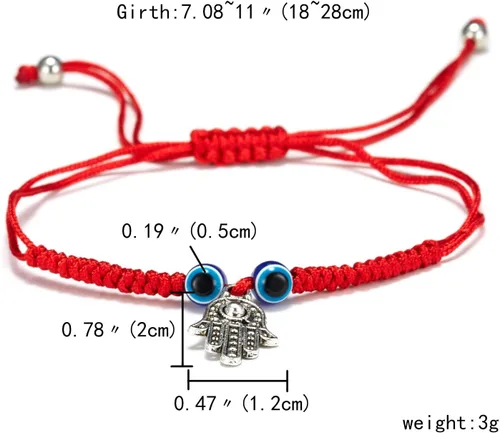 Miniatura 3 de 5-6 pulseras de cábala con cuerda contra el mal de ojo, tejido a mano, ajustable de cuerda roja, hilo trenzado, pulsera de Fátima de mano, dije