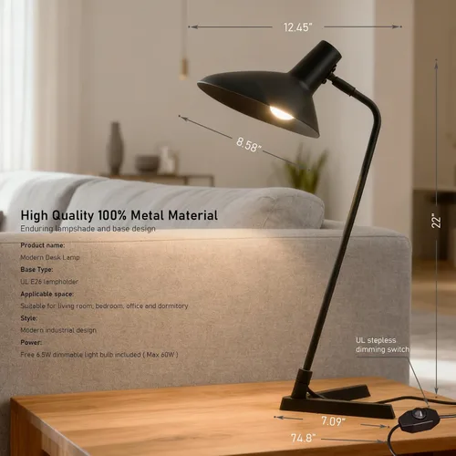 Miniatura 2 de Lámpara de escritorio industrial moderna de metal de 22 pulgadas, cuello ajustable (4000 K) con interruptor ajustable, ideal para oficina