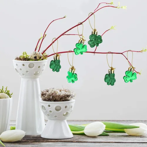 Miniatura 5 de Leinuosen 48 piezas de tréboles del día de San Patricio, trébol de buena suerte, adorno verde de San Patricio para adornos de árbol, estante