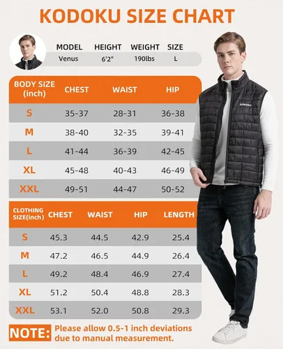 Miniatura 6 de KODOKU Men's Heated Vest with Battery Pack 7.4V, 2023 Upgrade Heating Wire, Lightweight Vest Base Layer for Winter Outdoor
