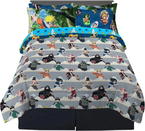 Miniatura 2 de Naruto Anime Bedding - Juego de edredón y sábanas súper suaves con funda, 7 piezas, tamaño full, por Franco