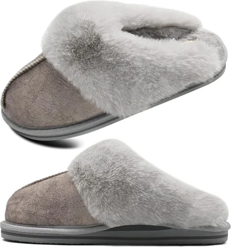 Miniatura 7 de KuaiLu Pantuflas mullidas de espuma viscoelástica doble para mujer, acogedoras con soporte de arco cálido, pantuflas de meter cómodas