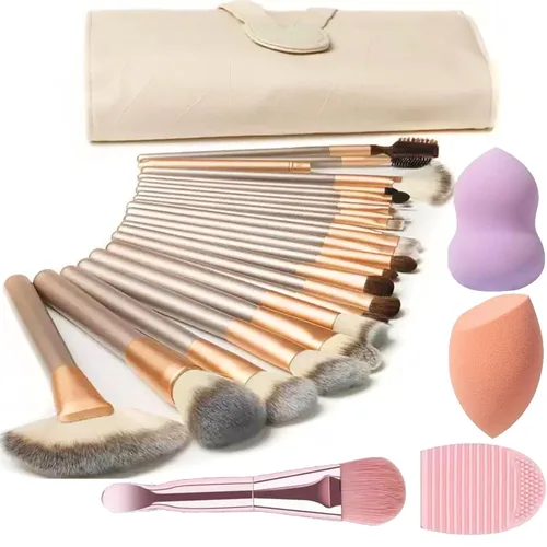Miniatura 12 de Juego de brochas de maquillaje para mujeres, 28 piezas. Incluye 24 brochas de maquillaje, 2 esponjas grandes para mezclar, 1 espátula