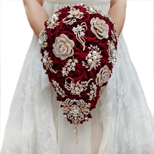 YIFUwedding - Ramo de gota de agua para novia, color rojo vino, azul marino, propuesta de joyería de lujo, para dama de honor, novio, ramillete de