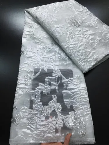 Miniatura 3 de Tela de encaje africano bordado francés Brocado Jacquard tejido de encaje 5 yardas de tela de encaje dorado para costura de vestido de fiesta