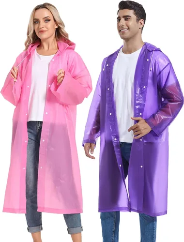Miniatura 15 de 2 piezas de ponchos de lluvia reutilizables para adultos, abrigos de lluvia para adultos, chaquetas de lluvia, impermeables para hombres y mujeres