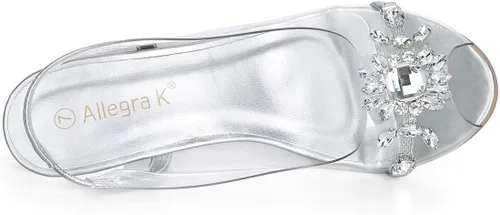Miniatura 4 de Allegra K Sandalias de tacón con punta abierta y diamantes de imitación transparentes para mujer
