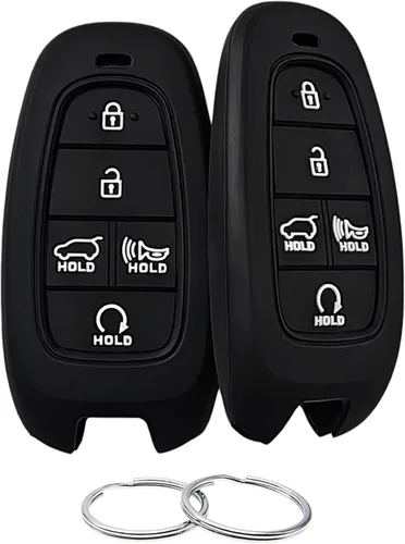 REPROTECTING Funda de Goma de Silicona para Llavero Compatible con (5 Botones) 2019-2023 Hyundai Sonata Santa Fe Tucson Palisade (Negro Negro)
