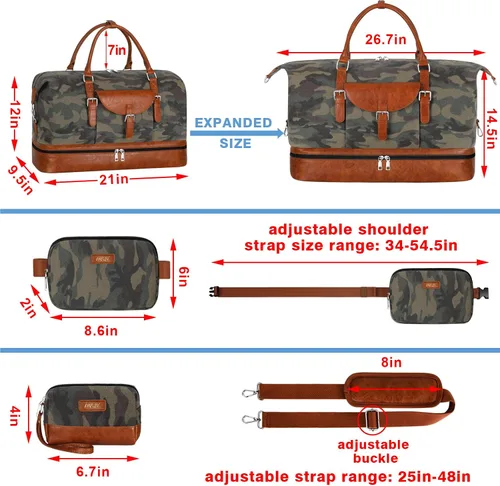 Miniatura 6 de IBFUN Bolsas de viaje de fin de semana para mujer, bolsa grande de fin de semana con compartimento impermeable para zapatos, bolsa de aseo