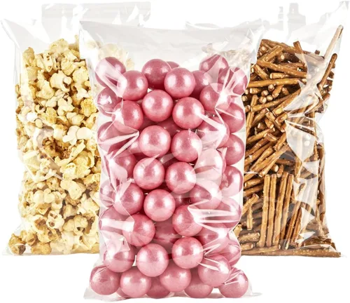 Miniatura 10 de Prestee, 200 bolsas de celofán transparente de plástico - 4x6 con lazos de 10 cm, bolsas para caramelos y galletas, bolsas de regalo con lazos