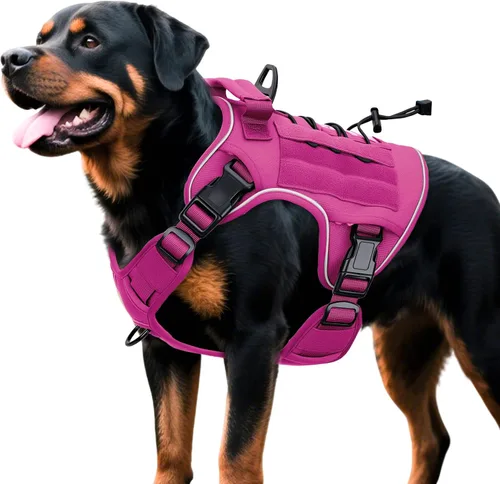 Miniatura 73 de Arnés táctico para perros grandes, chaleco reflectante ajustable sin tirones con sistema Molle, control de grado militar K9 para entrenamiento