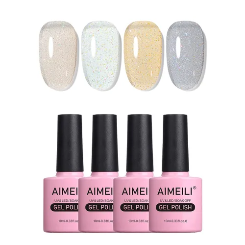 Miniatura 12 de AIMEILI Esmalte de uñas de gel transparente de gelatina helada para remojar UV LED sin hema, esmalte de uñas para el hogar, kit de barniz de SET4-21