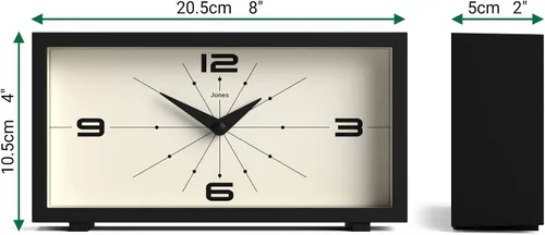 Miniatura 4 de JONES CLOCKS® Reloj de Escritorio Odeon Diseño Rectangular Moderno Negro Aspecto Retro Elegante para Estante, Mesa, Repisa de Chimenea