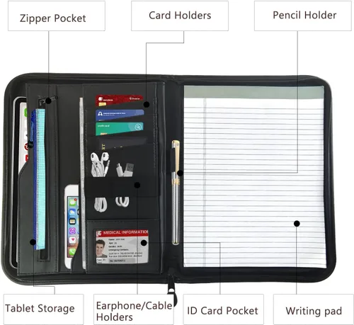 Miniatura 2 de Boczif Padfolio - Organizador de carpetas de cartera planificador de cuero para hombres y mujeres organizador de cuadernos de negocios con bolsillo