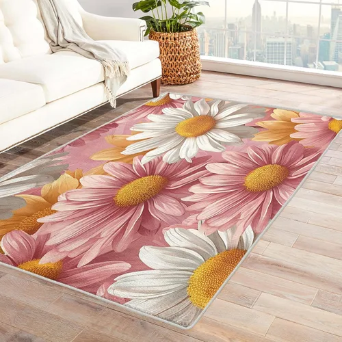 Miniatura 14 de Alfombra floral retro 70S, lavable, Groovy Funky de 8 x 10 pulgadas, alfombra grande de flores naranjas, dormitorio, sala de estar, decoración