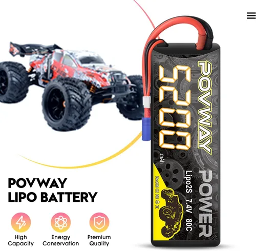 Miniatura 5 de Lipo Battery 5200mAh 80C 7.4V 2S RC - Carcasa rígida con enchufe EC3 para automóviles RC, camión RC, avión RC, helicóptero RC, dron, cuadricóptero