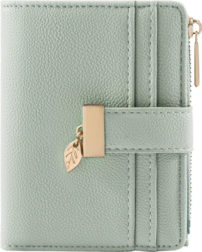 Miniatura 16 de Billetera pequeña para mujer, plegable, de piel suave, tarjetero con ventana de identificación, con cremallera, bolsillo para monedas, carteras