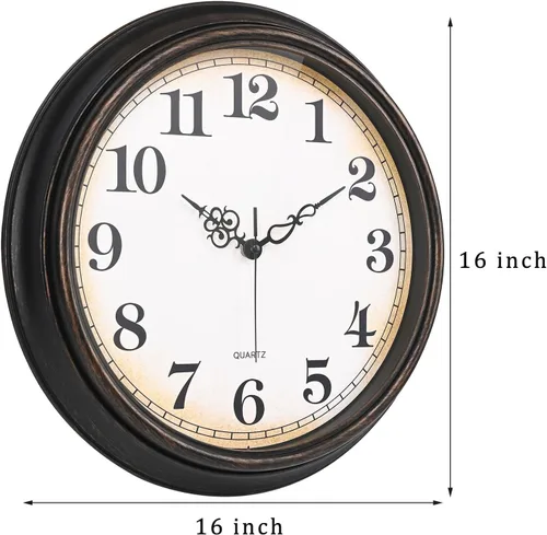 Miniatura 5 de Yoiolclc Reloj de pared grande de 16 pulgadas, silencioso, sin tictac, vintage, funciona con pilas, para sala de estar, oficina, escuela (bronce)