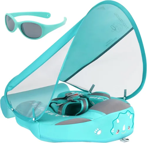 Mambobaby Flotador con Toldo y Cola Nuevo Mejorado Flotador de Piscina No Inflable para Bebé Flotador de Natación Mambo Entrenador de Natación Tela